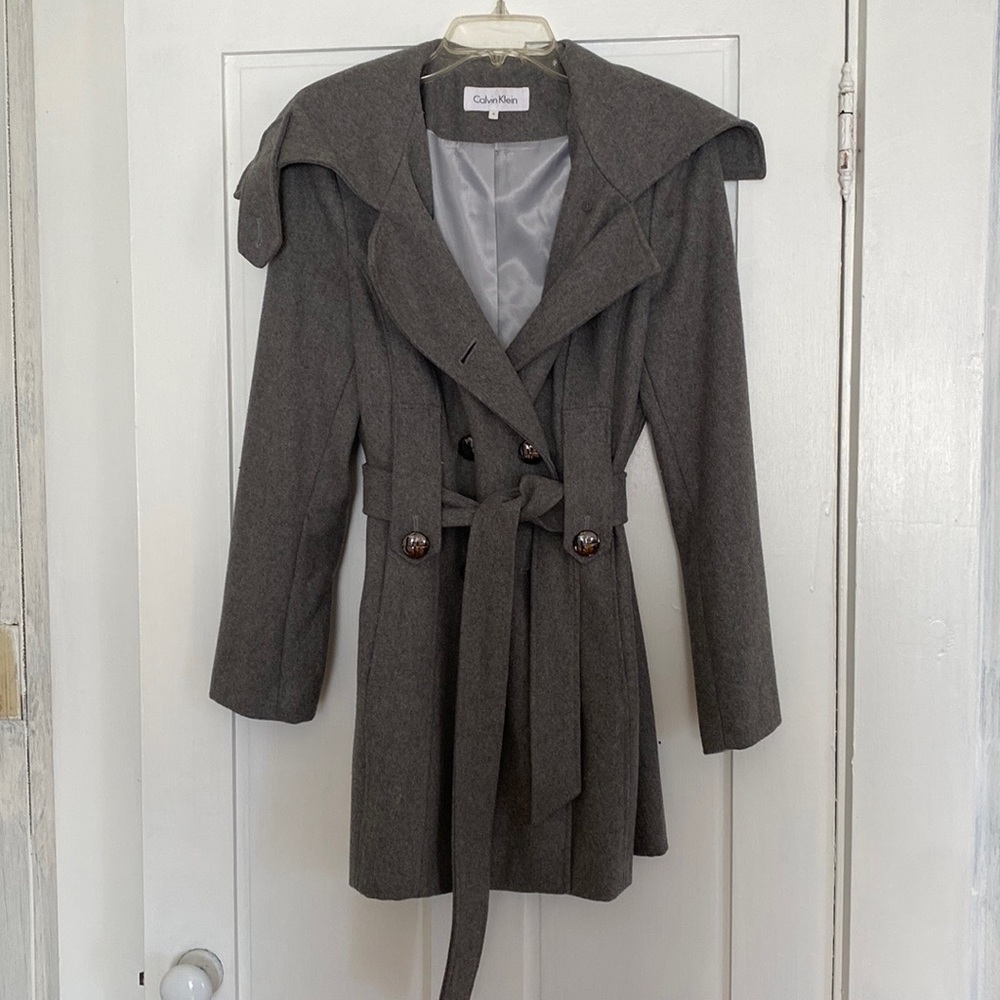Calvin Klein wool coat, grey double breasted pea coat